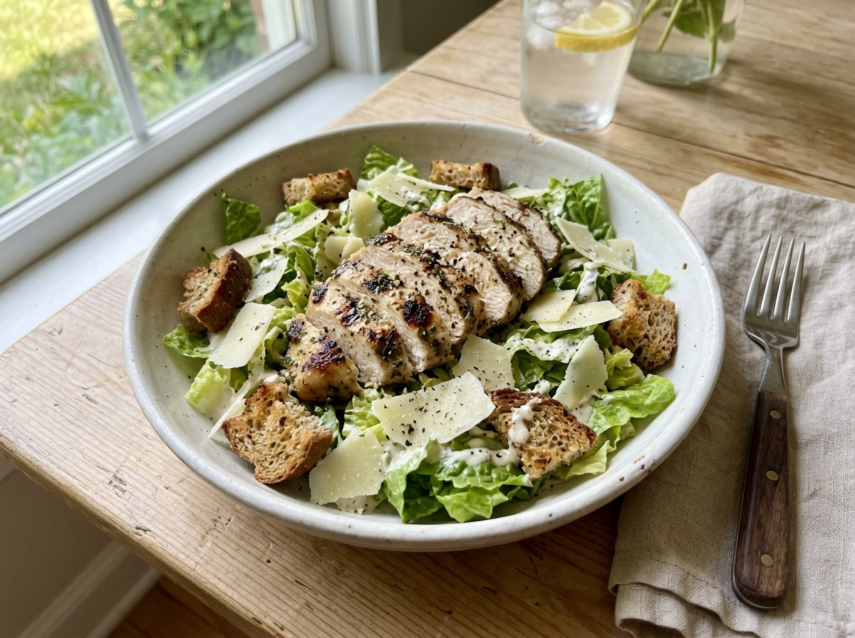 Grilled Chicken Caesar Summer Salad (Light Recipe)