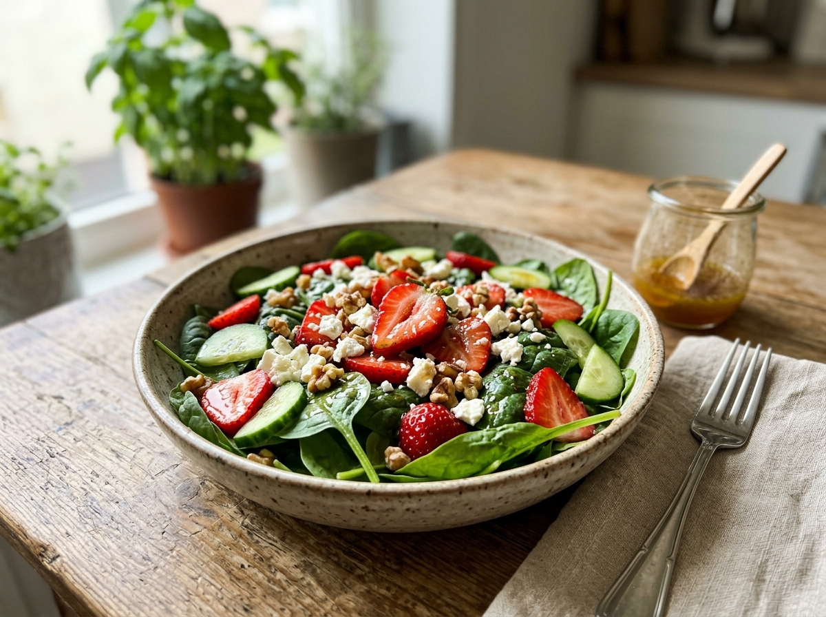 Strawberry Spinach Summer Salad with Honey Dressing