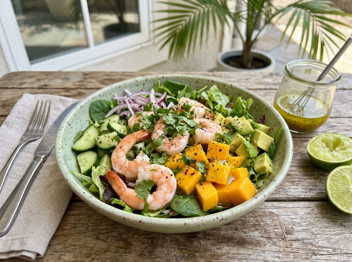 Tropical Shrimp Summer Salad with Lime Dressing